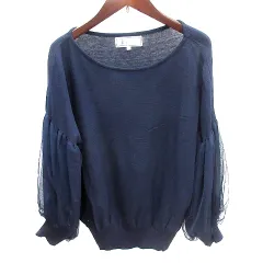 ロペピクニック ROPE Picnic ニット カーディガン 切替 チュール バルーンスリーブ 長袖 38 M 紺 ネイビー /AU