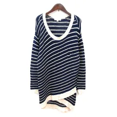 ジルスチュアート JILL STUART ワンピース ニット ミニ 総柄 長袖 M 紺 ネイビー /MN