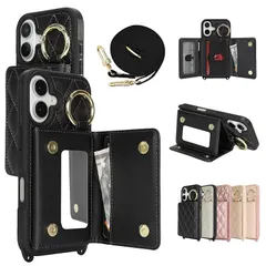 【新品】 CLICSUN iPhone 17 用のケース 手帳型 ショルダー アイフォン 17 用の 手帳型 肩掛け スマホケース いphone17 対応 斜めがけ 首掛け 鏡付き 軽量 PUレザー 耐衝撃 携帯ケース カード収納 小銭入れ ストラップ付き 0