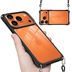 【新品】 iPhone 17 Pro 用の ケース ショルダー ストラップ iPhone17Pro 用の カバー 斜めかけ 肩掛け 首掛け クリア アイフォン17 プロ 用 韓国 ハード スマホケース (ブラック) 1