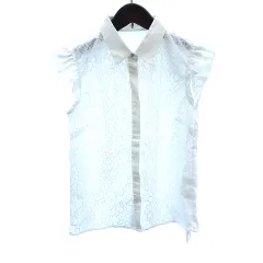 クリアインプレッション CLEAR IMPRESSION シャツ ブラウス ステンカラー 切替 レース フレンチスリーブ 2 M 白 ホワイト /AU