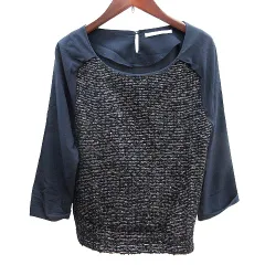 アーバンリサーチ ドアーズ URBAN RESEARCH DOORS シャツ ブラウス 切替 ツイード 七分袖 ONE M 紺 ネイビー /AU