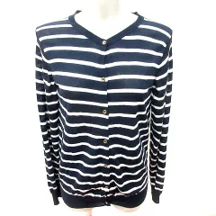 エル ELLE カーディガン ニット 長袖 ボーダー 40 紺 ネイビー 白 ホワイト /RT