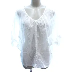 マカフィー MACPHEE トゥモローランド シャツ ブラウス ストライプ 麻混 リネン混 ドルマンスリーブ 七分袖 38 M 白 ホワイト /AU