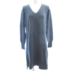 スピック&スパン Spick&Span ニット ワンピース ひざ丈 Vネック ウール 長袖 チャコールグレー /AU