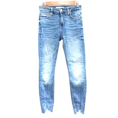 ザラ ZARA デニムパンツ ジーンズ スキニー ダメージ加工 カットオフ 34 XS 青 ブルー /AU