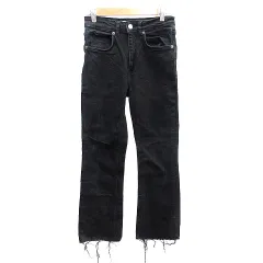 ザラ ZARA デニムパンツ ジーンズ ストレート ダメージ加工 カットオフ 36 S 黒 ブラック /AU