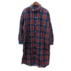 ジムフレックス Gymphlex シャツワンピース ひざ丈 チェック 長袖 14 M 紺 ネイビー 赤 レッド /MN