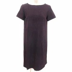 グラスライン GLASS LINE ワンピース ひざ丈 チェック 半袖 9 M 紺 ネイビー 赤 レッド /YK 