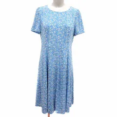 アリスバーリー Aylesbury ワンピース ひざ丈 花柄 半袖 11 L 青 ブルー 白 ホワイト /YK