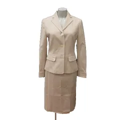 ニューヨーカー NEWYORKER スーツ セットアップ テーラードジャケット ウール 背抜き 台形スカート ミモレ ロング 9 ベージュ /MS