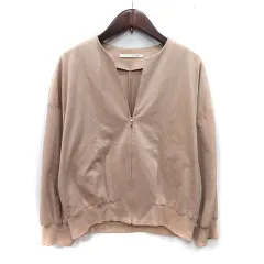 カリテ qualite ノーカラージャケット カットソー ジップアップ F キャメル /YI 