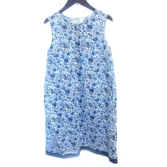 ナチュラルビューティーベーシック NATURAL BEAUTY BASIC ワンピース ひざ丈 花柄 ノースリーブ M 青 ブルー /AU