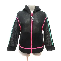プーマ PUMA ジャケット パーカー メッシュ ジップアップ 長袖 S 黒 ブラック ネオンピンク 緑 グリーン /MS