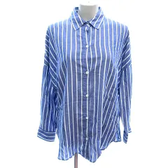 クリアインプレッション CLEAR IMPRESSION ステンカラーシャツ ブラウス ストライプ 長袖 13 XL 青 ブルー /AU