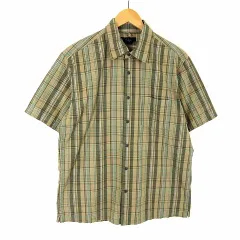 ギャップ GAP シャツ チェック コットン レギュラーカラー 半袖 M カーキ マルチカラー