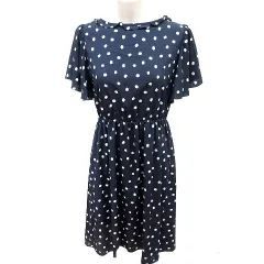 クミキョク 組曲 KUMIKYOKU ワンピース Aライン ひざ丈 半袖 総柄 2 紺 ネイビー /RT