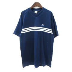 アディダス adidas ワンピース ミニ Vネック ライン 五分袖 パイル地 M～L 紺 ネイビー /MN