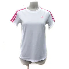 アディダス adidas Tシャツ カットソー 半袖 ライン 刺繍 M 白 ホワイト ピンク /YI