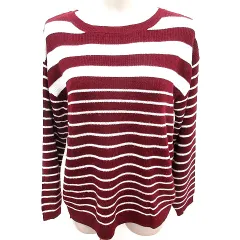 グローブ grove ニット セーター 長袖 ボーダー M ワインレッド 白 ホワイト /RT