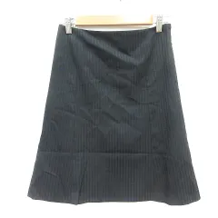 ロペ ROPE フレアスカート ひざ丈 ストライプ ウール 黒 ブラック /MN