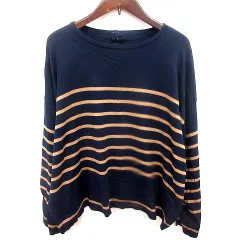 ミッシェルクラン MICHEL KLEIN ニット カットソー Uネック 長袖 ボーダー 38 紺 ネイビー ベージュ /RT