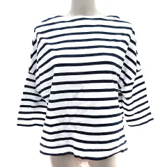 ナノユニバース nano universe ニット カットソー ボートネック 七分袖 ボーダー F 白 ホワイト 紺 ネイビー /RT