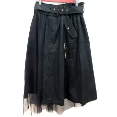 レアノーレ ｍ スカート フレア ロング ウエストマーク 9 黒 ブラック /RT