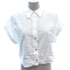 ザラ ZARA シャツ ブラウス ステンカラー 総レース フレンチスリーブ S 白 ホワイト /AU