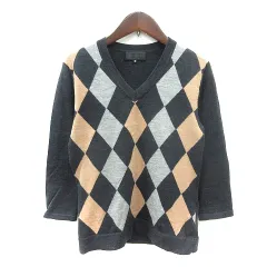 アンタイトル UNTITLED ニット カットソー Vネック チェック 長袖 ウール 2 M ダークグレー /MN