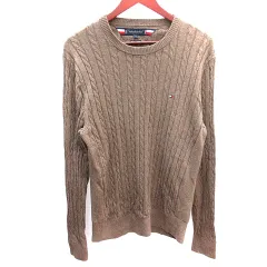 トミーヒルフィガー TOMMY HILFIGER ニット セーター ケーブル 刺繍 長袖 XL 茶 ブラウン /AU