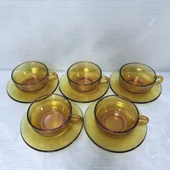 ADELEX カップ＆ソーサー アンバー 石塚硝子 琥珀色 コーヒーカップ 5客 昭和レトロ アデレックス