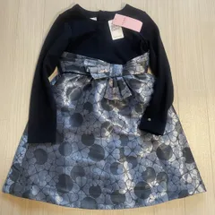 新品 ケイトスペード ワンピース キッズ130 切り替え 光沢 花柄 異素材 水色 ブルー kate spade new york G0212