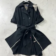 バーバリーブルーレーベル ワンピース トレンチコート 半袖 ノバチェック ホースロゴ ベルト スウェット生地 ロング M 黒 ブラック BURBERRY BLUE LABEL レディース B2105