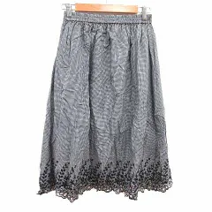 ユキトリイ YUKI TORII フレアスカート ミモレ ロング カットワーク 刺しゅう チェック 黒 ブラック 白 ホワイト /YK