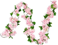 AhhYouMe（アーユーミー） 造花 フェイクフラワー 桜 ガーランド 吊り下げ 垂れ下がりタイプ インテリア ディスプレイ 店舗 季節装飾 2本 (ピンク,  ワンサイズ)