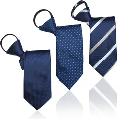 [HT Sports] ワンタッチネクタイ 【キャリアコンサルタント監修】 3本セット 5秒で決まる 結ばない ネクタイ ビジネス 洗濯OK 就活 就職 面接 結婚式 ビジネスパーソン E [E ネイビー+ストライプ+ドット]