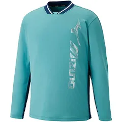 新品 [ミズノ] テニスウェア スウェットシャツ 吸汗速乾 UPF50+ ダイナモーションフィット 62JC2001 ターコイズ×ドレスネイビー S