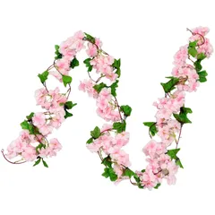 AhhYouMe 造花 フェイクフラワー 桜 ガーランド 吊り下げ 垂れ下がりタイプ インテリア ディスプレイ 店舗 季節装飾 ピンク 2本 [ピンク] [2]