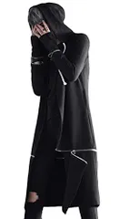 新品 (ニカ)メンズ トレンチコート ロング丈 個性 ゴシックタイプ 夜店歌手 フードジャケット カジュアル ファッション かっこいい 春秋 長袖 ロングコート 別類ブラックXL