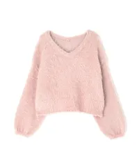 新品 [ナチュラルビューティーベーシック] ヘアリーラメニットシリーズ Vネックニット【ピンク/Free Size】