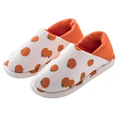 [Thujopsis] ルームシューズ レディース 2WAY スリッパ かかと踏める 軽量 約120g ニット生地 室内履き 滑り止め PVCソール リハビリ マタニティ（オレンジ柄／クマ柄） (オレンジ, 23cm～23.5 [オレンジ] [23.0 cm]