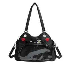[ハルジオ] 痛バッグ ショルダー トート 2way 猫 ねこ 痛バ ミニ 小さめ ショルダーバッグ トートバッグ 痛バック 推し活バッグ ネコ 猫型 いたばっく いたば かわいい おしゃれ 黒 白 ブラック ホワイト 推し活 ぬい ポーチ 人気 ( [黒猫]