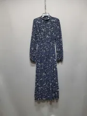 シャーリング プリーツ フラワー ロング丈ワンピース