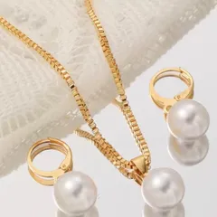 【2点SET】一粒パール ネックレス ピアス ゴールド 冠婚葬祭 卒業入学式　華やか