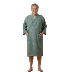かっこいい おしゃれ 人気 プレゼント 綿 コットン パジャマ メンズ 寝巻き 浴衣 前開き バスローブ ぱじゃま 介護 パジャマ 長袖 ルームウェア 着物 入院 高齢者 寝巻き 浴衣 部屋着 リハビリ 春 夏 秋 男性 用 (グリーン) [グリーン]