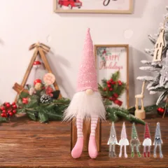 GRHONC クリスマス 置物 おすわり ノーム 人形 サンタ 雑貨 北欧 オブジェ インテリア 装飾 ドワーフ ぬいぐるみ (ピンク) [ピンク]