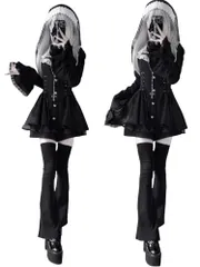 新品 [Yhsuoxfd] ワンピース レディース ２点セット セットアップ 無地 長袖 重ね着風 膝上 着痩せ ショートパンツ ハイウエスト プリーツスカート フリル 地雷系 服 サブカル 量産型 普段着 おでかけ (JP アルファベット L ブラック