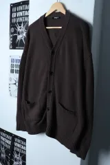 (L-XL) ドローフィット ニットカーディガン ディープブラウン 無地 ノームコア ウール-1770C