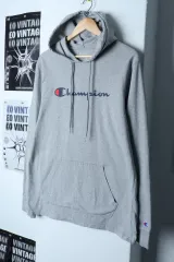 (L-XL) チャンピオン フード付きTシャツ レタリング グレー オールドスクール-17723